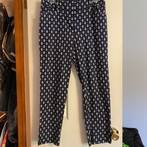 Loft Size 6 patterned ankle pants. Navy blue with white pattern. Great condition